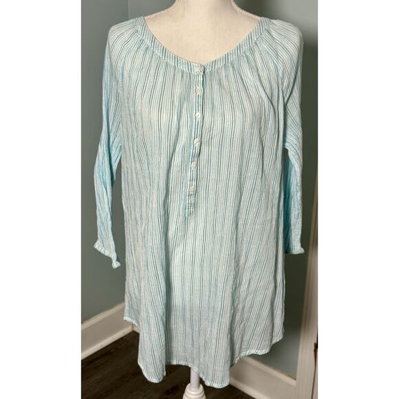 Lane Bryant 18/20 Shirt Women Blue White Gauzy Semi Sheer Cotton Button Up Top - Picture 1 of 7